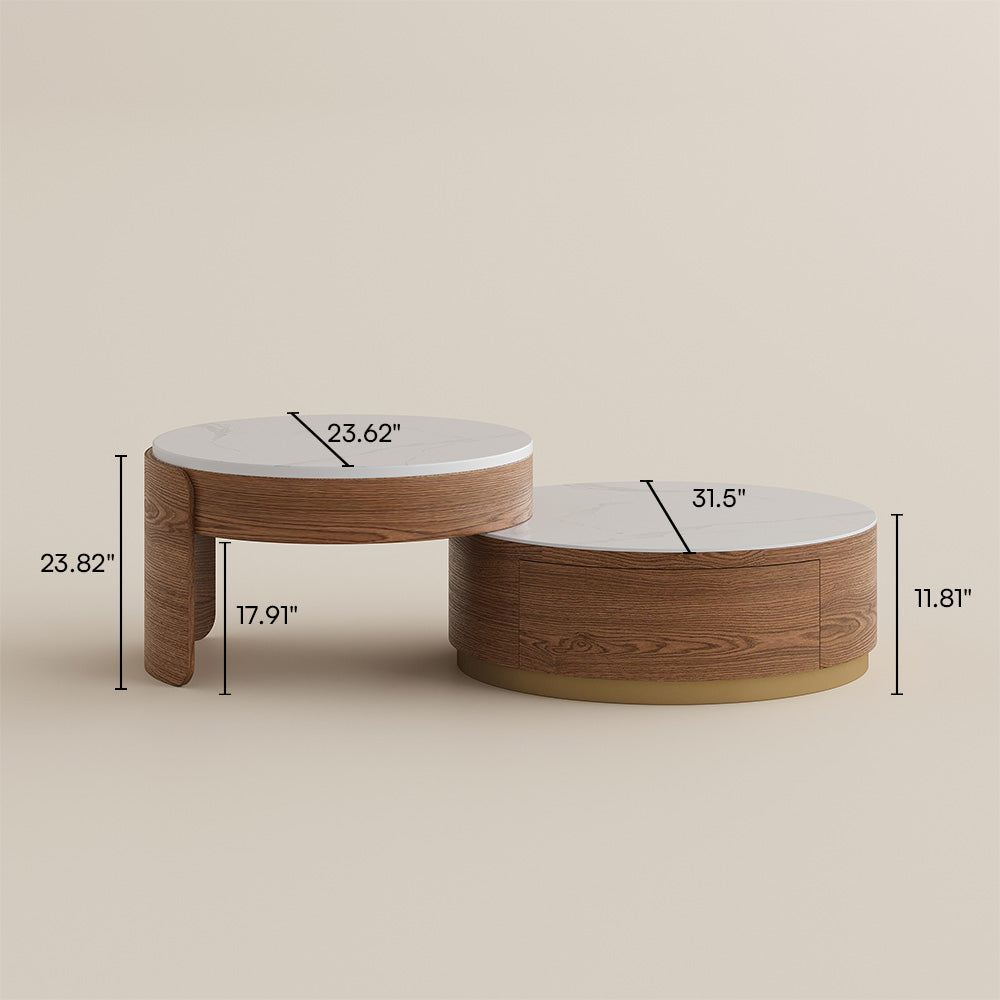 POVISON Lift-Top Nesting Coffee Table Set of 2 Sintered Stone 80cm