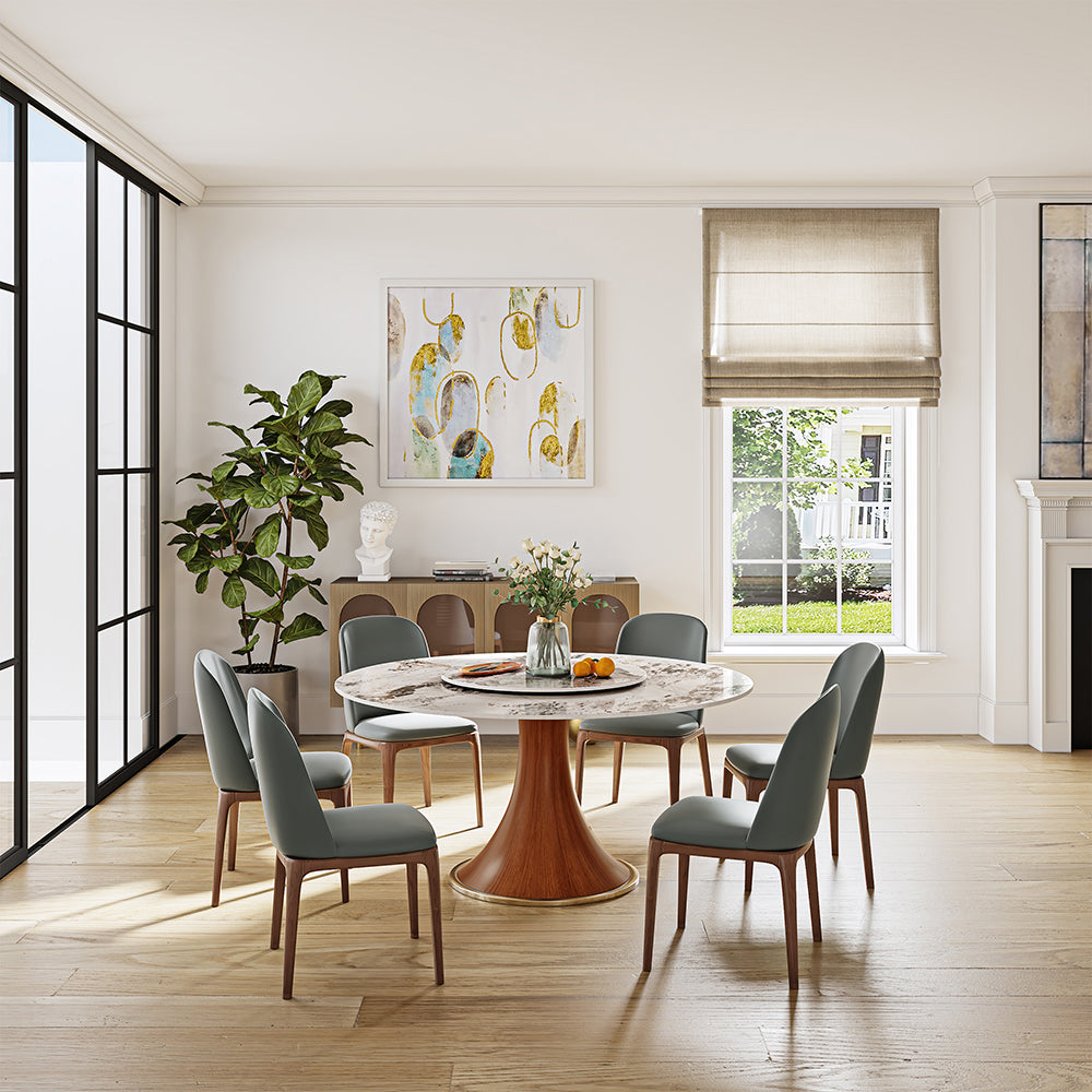 POVISON Round Dining Table with Lazy Susan Sintered Stone Walnut