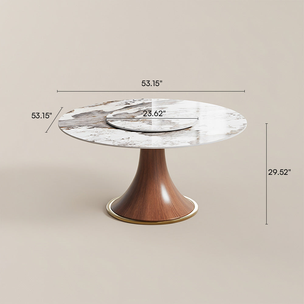 POVISON Round Dining Table with Lazy Susan Sintered Stone Walnut