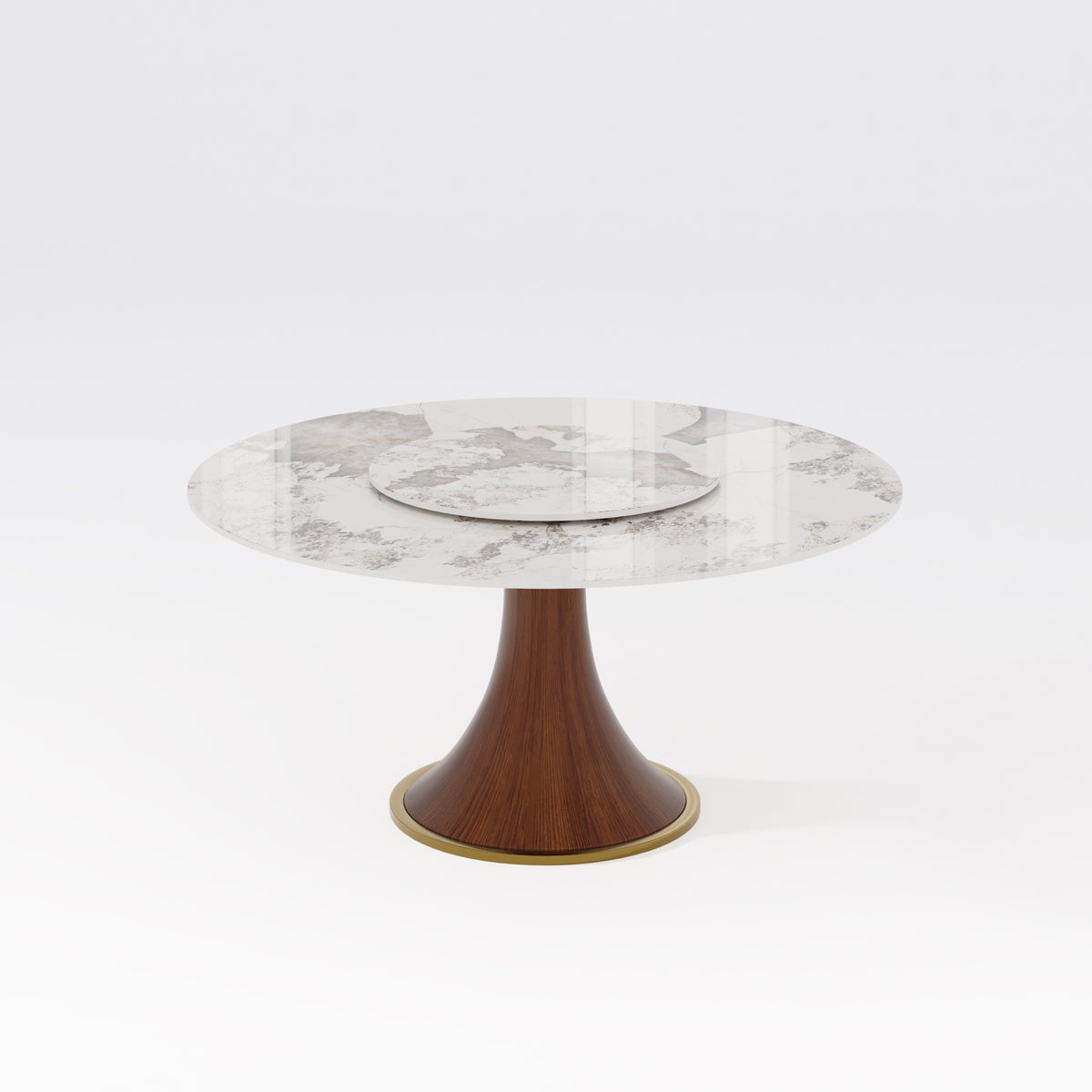 POVISON Round Dining Table with Lazy Susan Sintered Stone Walnut