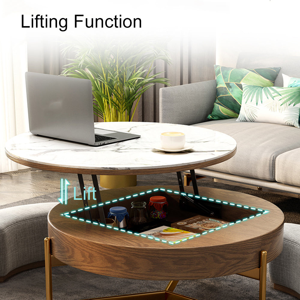 POVISON Lift-Top Coffee Table with Storage Sintered Stone 80cm