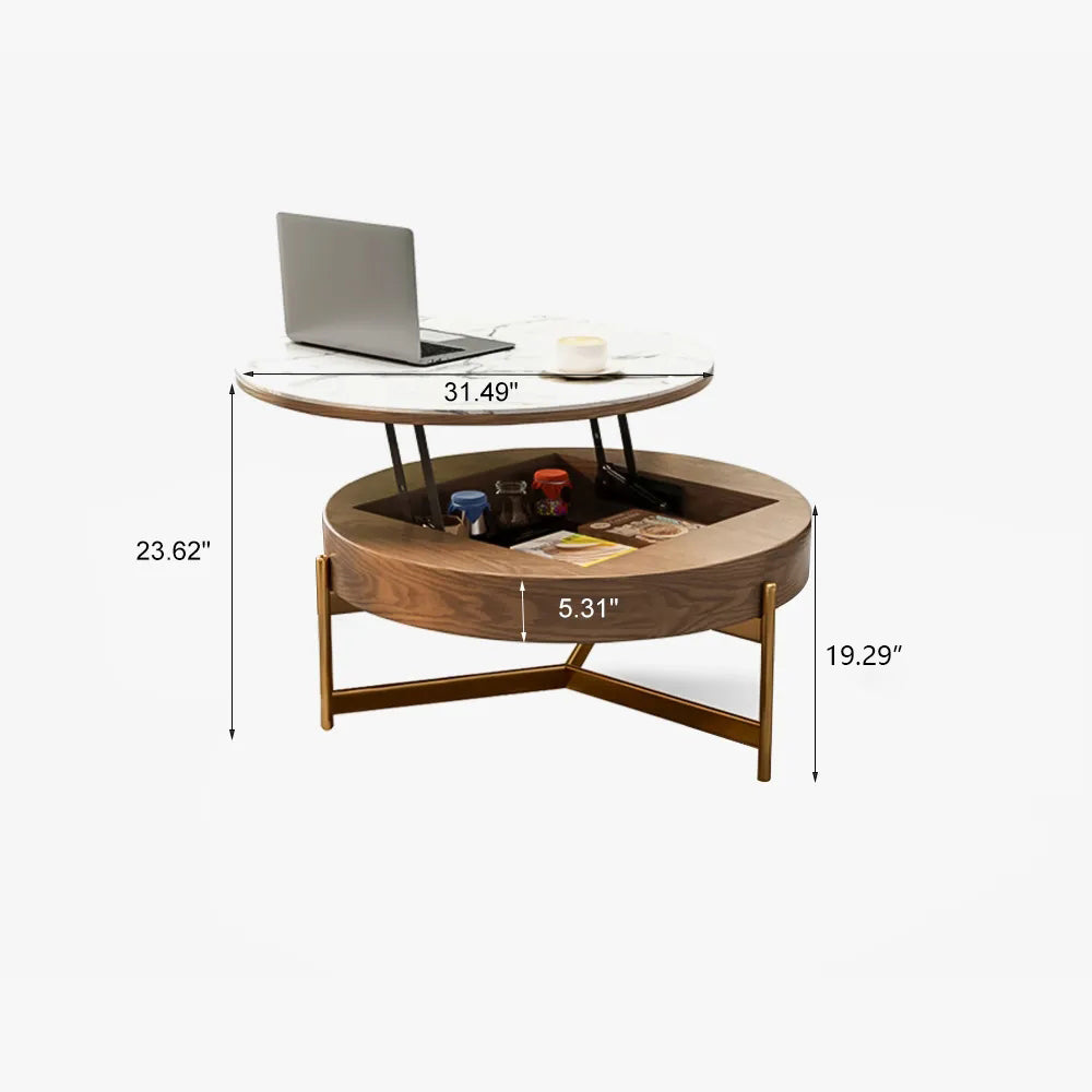 POVISON Lift-Top Coffee Table with Storage Sintered Stone 80cm