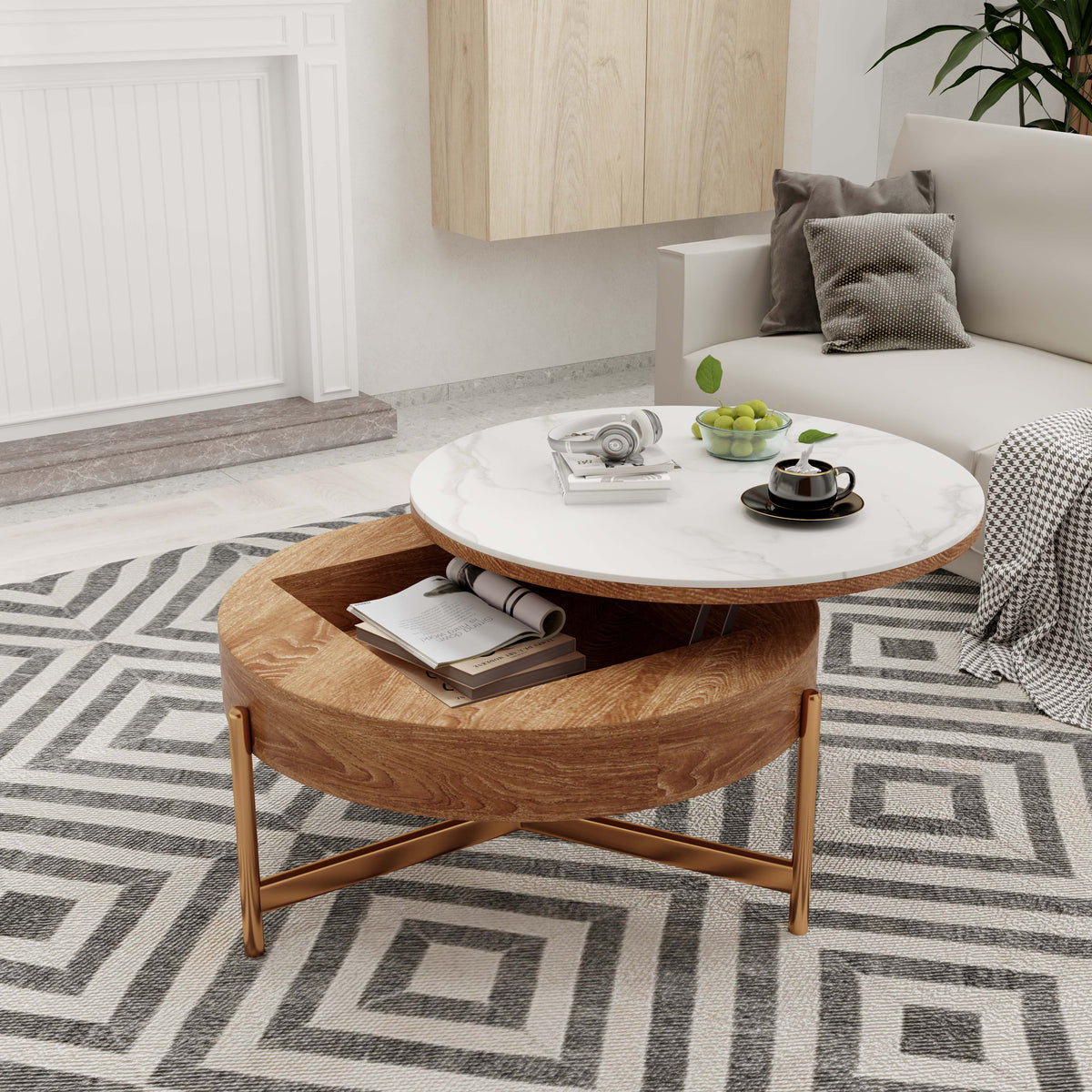 POVISON Lift-Top Coffee Table with Storage Sintered Stone 80cm