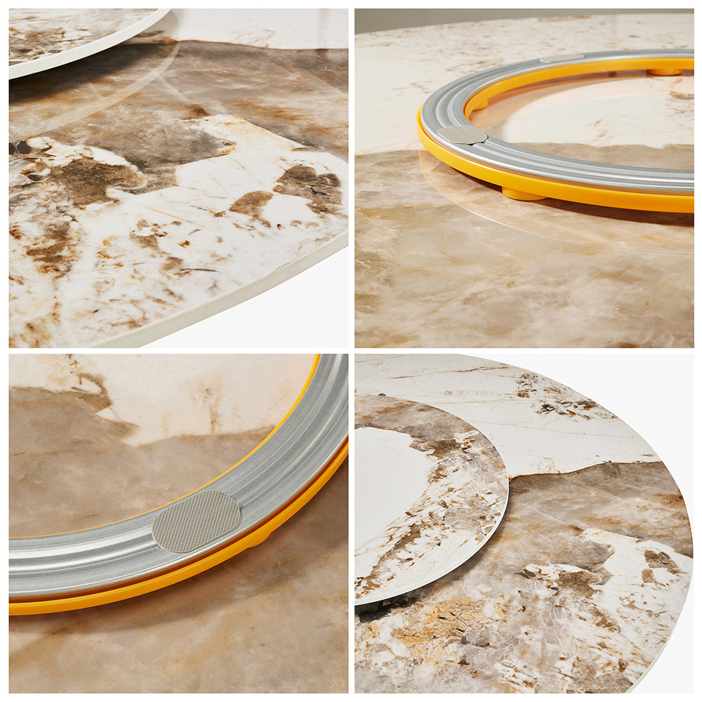 POVISON Round Dining Table with Lazy Susan Sintered Stone Walnut